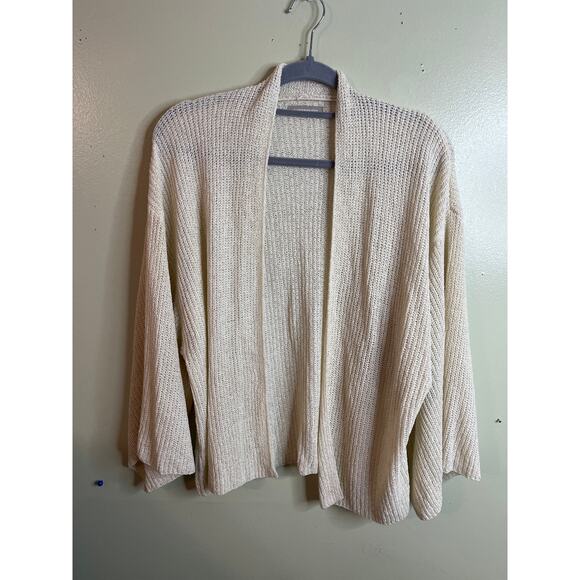 By Anthropologie Knit Sweater Off White 3/4 sleeve Open Cardigan, Size XL - Picture 1 of 14